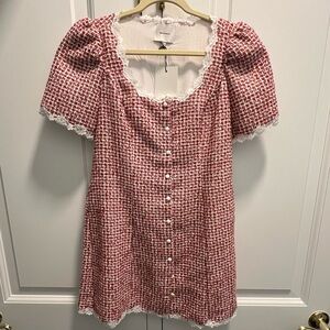 NWT Red and White Reformation Dress with Lace Trim